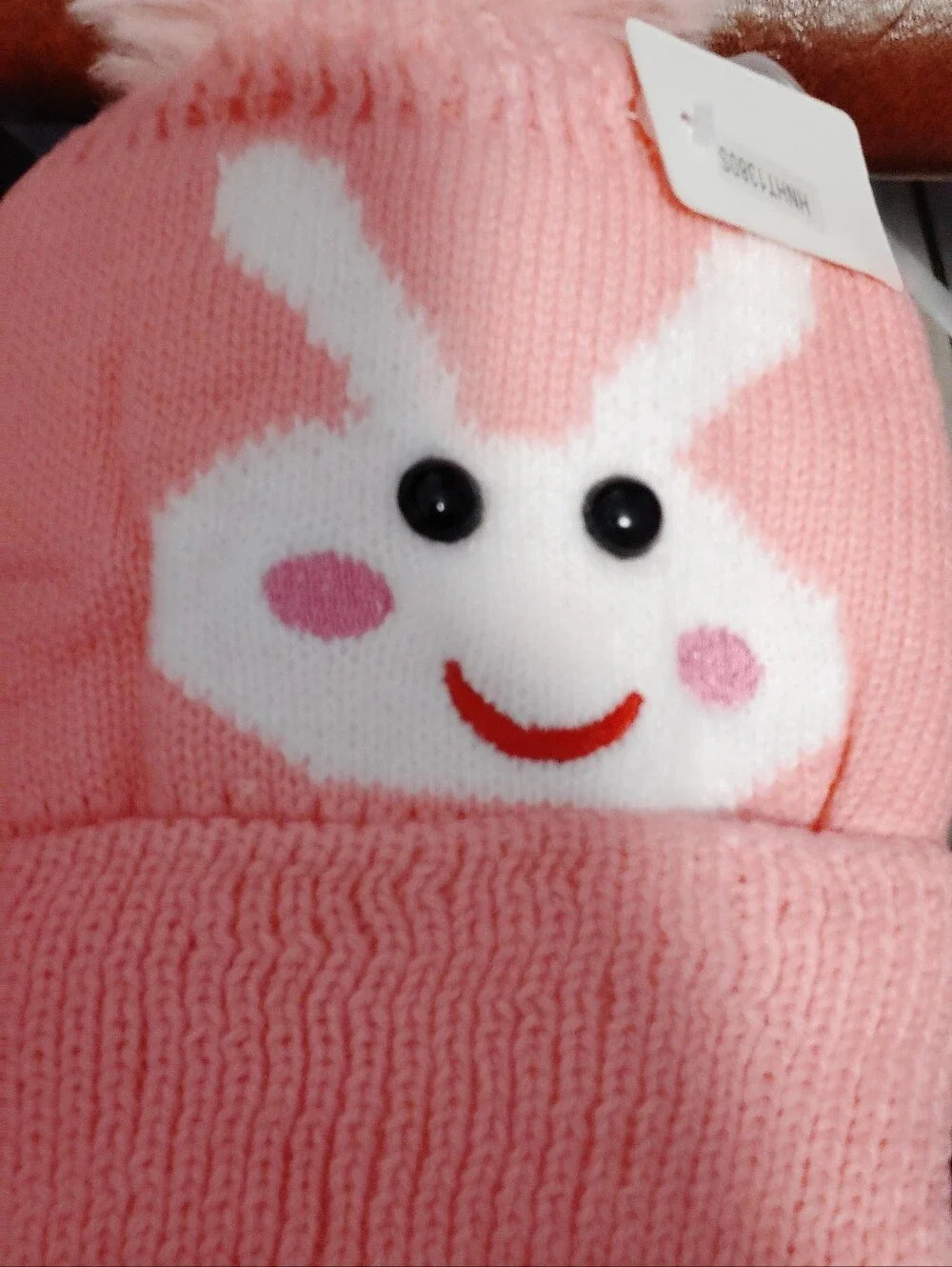 Cute Pink Bunny Knit Hat with Pom